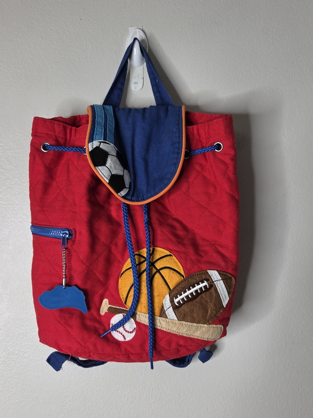 Stephen Joseph Red Kids Sports Applique Backpack with Blue Trim